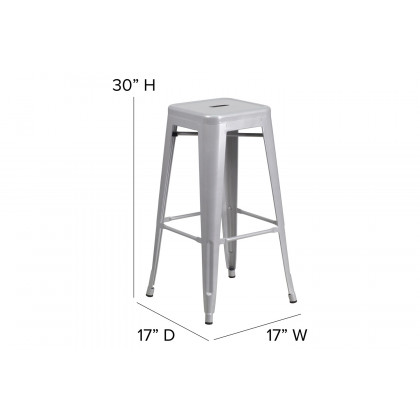 BLNK Kai Commercial Metal Backless Indoor-Outdoor Bar Stool with Poly Resin Wood Seat - Silver/Gray