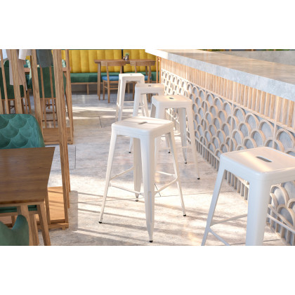 BLNK - Kai Commercial Metal Backless Indoor-Outdoor Bar Stool with Square Seat
