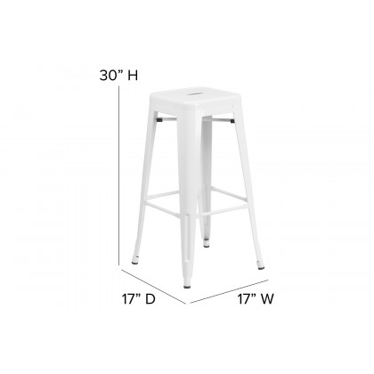 BLNK Kai Commercial Metal Backless Indoor-Outdoor Bar Stool with Square Seat - White