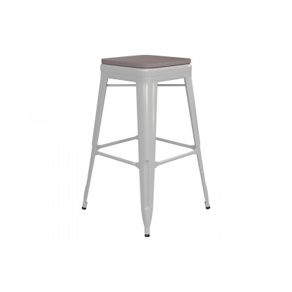 BLNK Kai Commercial Metal Backless Indoor-Outdoor Bar Stool with Poly Resin Wood Seat - White/Gray