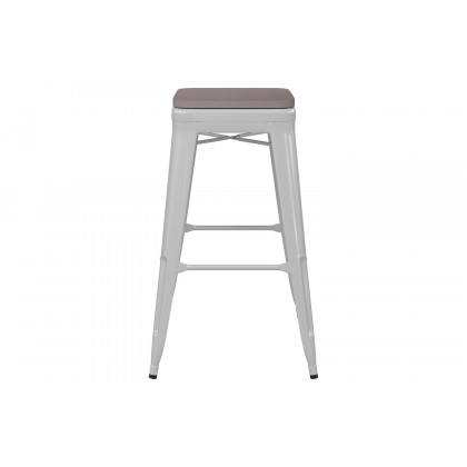 BLNK Kai Commercial Metal Backless Indoor-Outdoor Bar Stool with Poly Resin Wood Seat - White/Gray