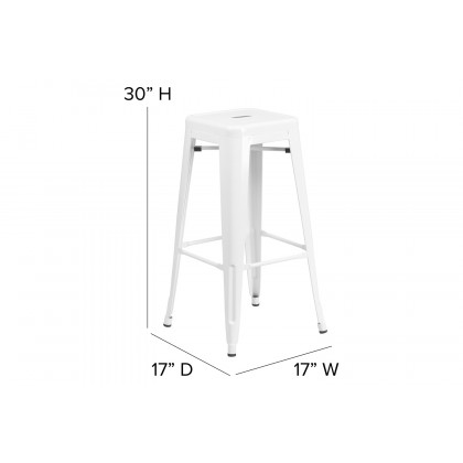 BLNK Kai Commercial Metal Backless Indoor-Outdoor Bar Stool with Poly Resin Wood Seat - White/Gray