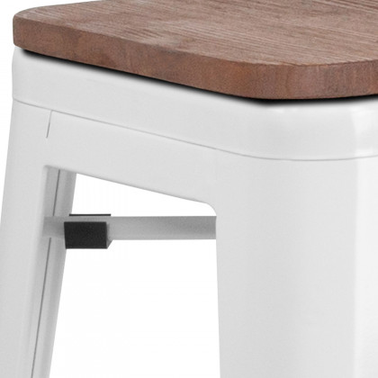 BLNK Lily Metal Bar Stool with Wood Seat - White
