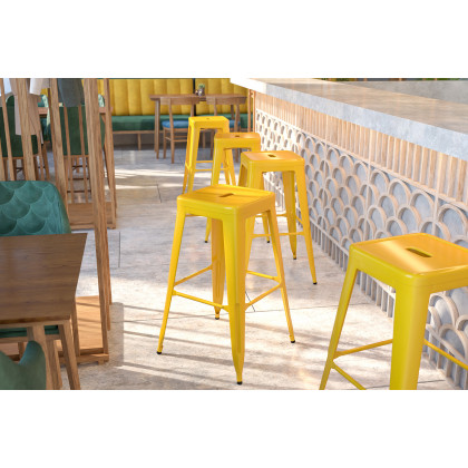 BLNK - Kai Commercial Metal Backless Indoor-Outdoor Bar Stool with Square Seat