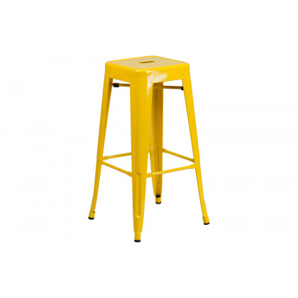 BLNK Kai Commercial Metal Backless Indoor-Outdoor Bar Stool with Square Seat - Yellow