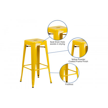 BLNK Kai Commercial Metal Backless Indoor-Outdoor Bar Stool with Square Seat - Yellow