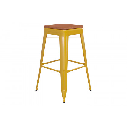 BLNK Kai Commercial Metal Backless Indoor-Outdoor Bar Stool with Poly Resin Wood Seat - Yellow/Teak