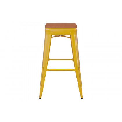 BLNK Kai Commercial Metal Backless Indoor-Outdoor Bar Stool with Poly Resin Wood Seat - Yellow/Teak