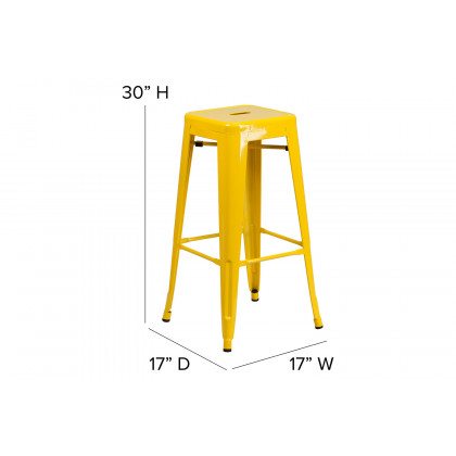 BLNK Kai Commercial Metal Backless Indoor-Outdoor Bar Stool with Poly Resin Wood Seat - Yellow/Teak