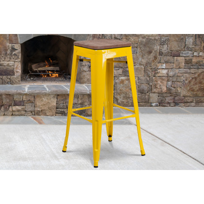 BLNK - Lily Metal Bar Stool with Wood Seat