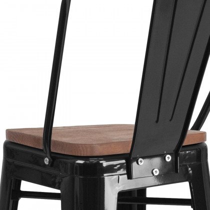 BLNK Lily Metal Bar Stool with Back and Wood Seat - Black