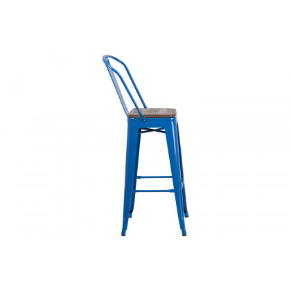 BLNK Lily Metal Bar Stool with Back and Wood Seat - Blue