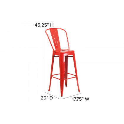 BLNK Kai Commercial All-Weather Bar Height Stool with Removable Back and Resin Seat - Red