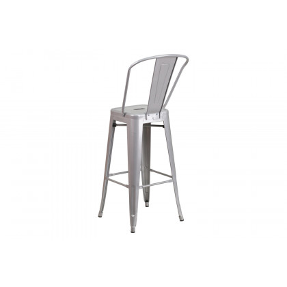 BLNK Kai Commercial Metal Indoor-Outdoor Bar Stool with Removable Back - Silver