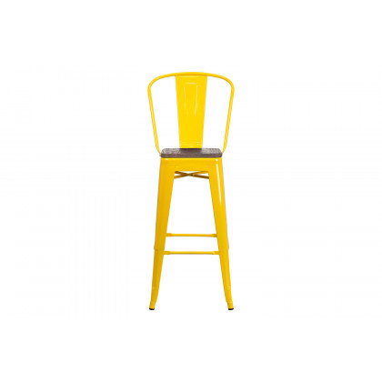 BLNK Lily Metal Bar Stool with Back and Wood Seat - Yellow