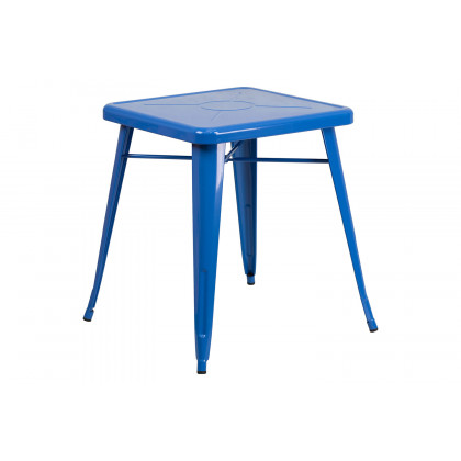 BLNK Owen Commercial Square Metal Indoor-Outdoor Table Set with 2 Stack Chairs - Blue