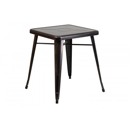 BLNK Owen Commercial Square Metal Indoor-Outdoor Table Set with 2 Stack Chairs - Black/Antique Gold