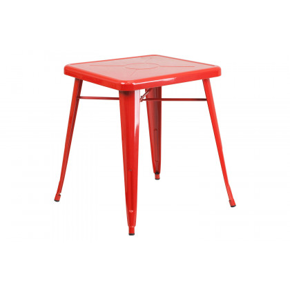 BLNK Owen Commercial Square Metal Indoor-Outdoor Table Set with 2 Stack Chairs - Red