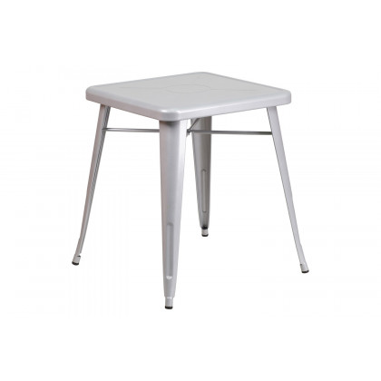 BLNK Owen Commercial Square Metal Indoor-Outdoor Table Set with 2 Stack Chairs - Silver