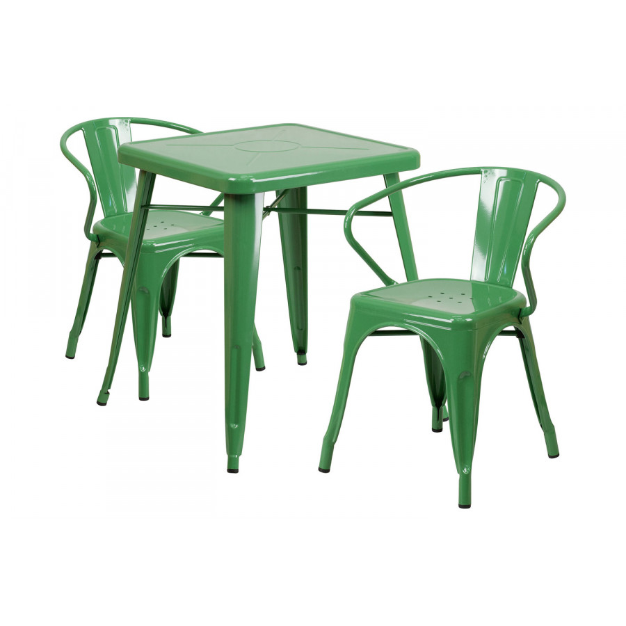 BLNK - Owen Commercial Square Metal Indoor-Outdoor Table Set with 2 Arm Chairs