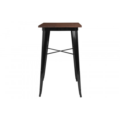 BLNK Prince Square Metal Indoor Bar Height Table with Walnut Rustic Wood Top - Black