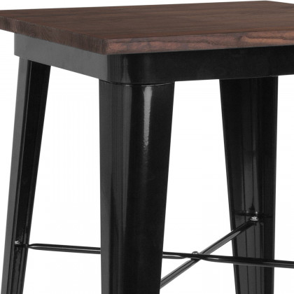 BLNK Prince Square Metal Indoor Bar Height Table with Walnut Rustic Wood Top - Black