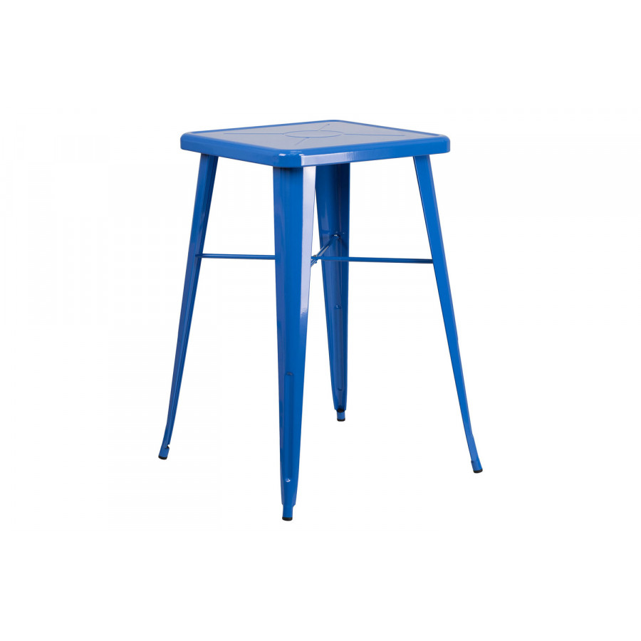 BLNK Aaron Commercial Square Metal Indoor-Outdoor Bar Height Table - Blue