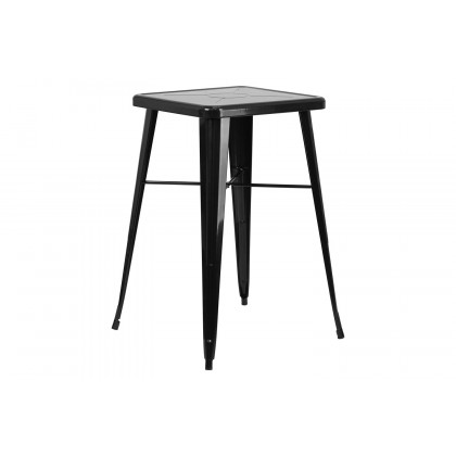 BLNK Gable Commercial Square Metal Indoor-Outdoor Bar Table Set with 2 Stools with Backs - Black