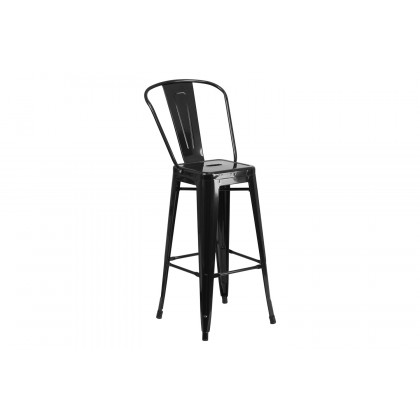 BLNK Gable Commercial Square Metal Indoor-Outdoor Bar Table Set with 2 Stools with Backs - Black