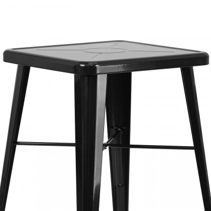 BLNK Gable Commercial Square Metal Indoor-Outdoor Bar Table Set with 2 Stools with Backs - Black
