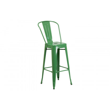 BLNK Gable Commercial Square Metal Indoor-Outdoor Bar Table Set with 2 Stools with Backs - Green