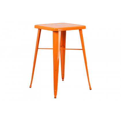 BLNK Gable Commercial Square Metal Indoor-Outdoor Bar Table Set with 2 Stools with Backs - Orange