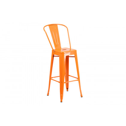 BLNK Gable Commercial Square Metal Indoor-Outdoor Bar Table Set with 2 Stools with Backs - Orange