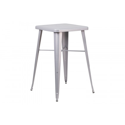 BLNK Gable Commercial Square Metal Indoor-Outdoor Bar Table Set with 2 Stools with Backs - Silver