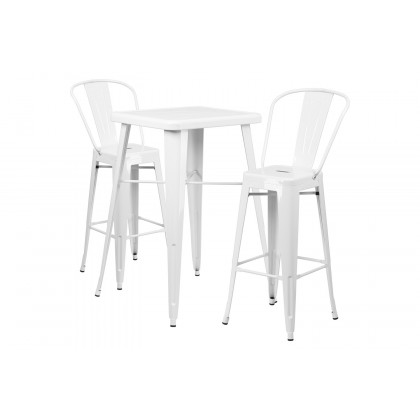 BLNK - Gable Commercial Square Metal Indoor-Outdoor Bar Table Set with 2 Stools with Backs