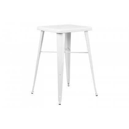 BLNK Gable Commercial Square Metal Indoor-Outdoor Bar Table Set with 2 Stools with Backs - White