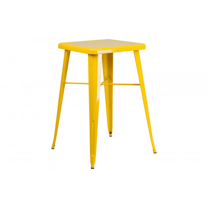 BLNK Gable Commercial Square Metal Indoor-Outdoor Bar Table Set with 2 Stools with Backs - Yellow