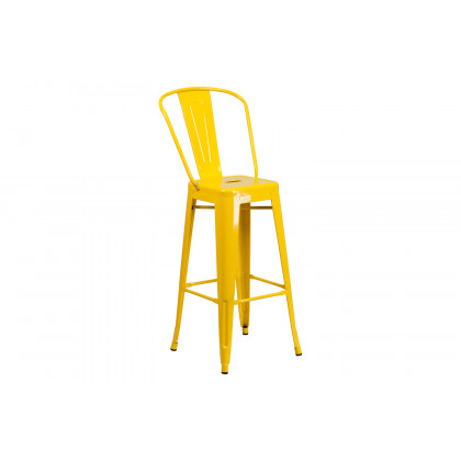 BLNK Gable Commercial Square Metal Indoor-Outdoor Bar Table Set with 2 Stools with Backs - Yellow