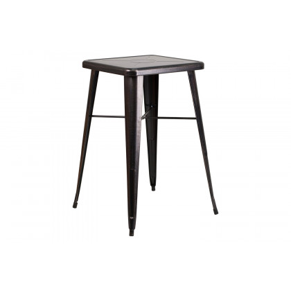 BLNK Stone Commercial Square Metal Indoor-Outdoor Bar Table Set with 2 Square Seat Backless Stools - Black/Antique Gold