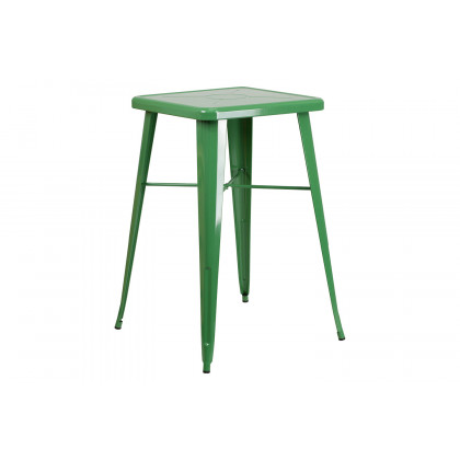 BLNK Stone Commercial Square Metal Indoor-Outdoor Bar Table Set with 2 Square Seat Backless Stools - Green