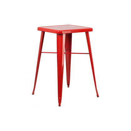 BLNK Stone Commercial Square Metal Indoor-Outdoor Bar Table Set with 2 Square Seat Backless Stools - Red