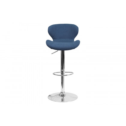 BLNK Francis Fabric Adjustable Height Bar Stool with Curved Back and Chrome Base - Blue