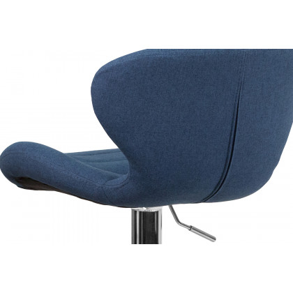 BLNK Francis Fabric Adjustable Height Bar Stool with Curved Back and Chrome Base - Blue
