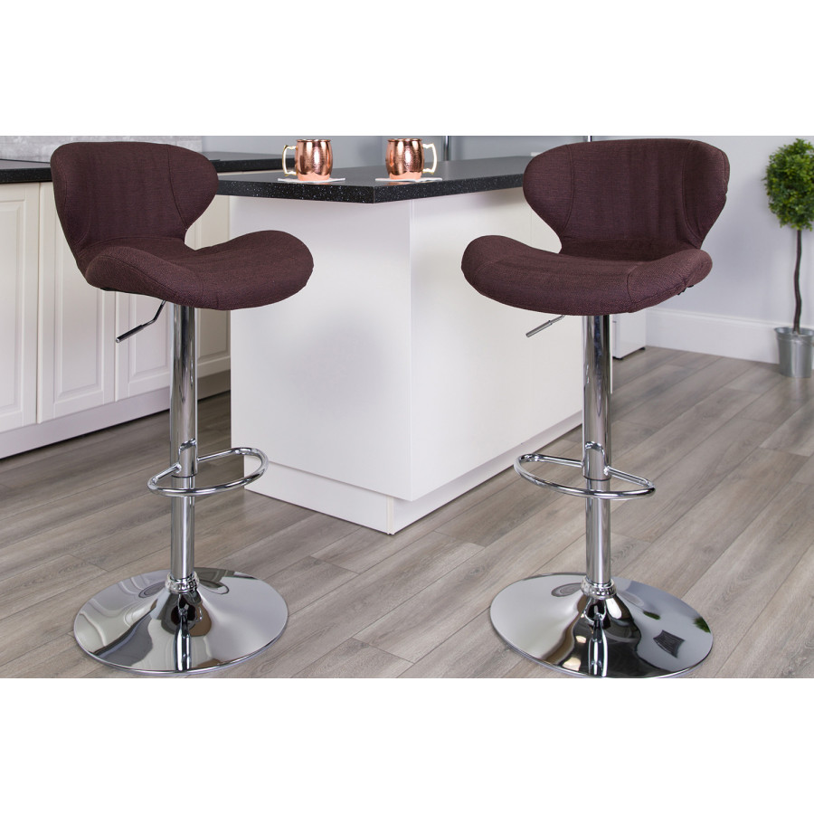 BLNK - Contemporary Fabric Adjustable Height Bar Stool with Curved Back and Chrome Base