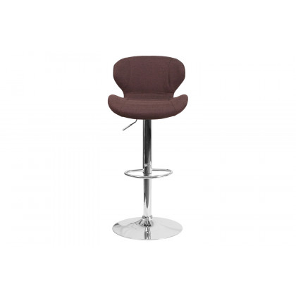 BLNK - Contemporary Fabric Adjustable Height Bar Stool with Curved Back and Chrome Base