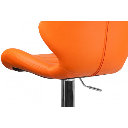 BLNK Francis Vinyl Adjustable Height Bar Stool with Curved Back and Chrome Base - Orange