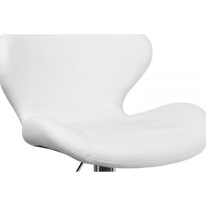 BLNK Francis Vinyl Adjustable Height Bar Stool with Curved Back and Chrome Base - White