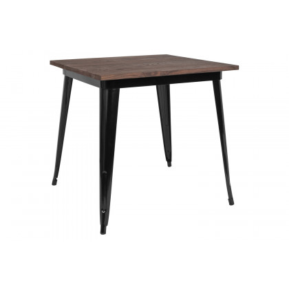 BLNK Toby Square Metal Indoor Table with Walnut Rustic Wood Top - Black