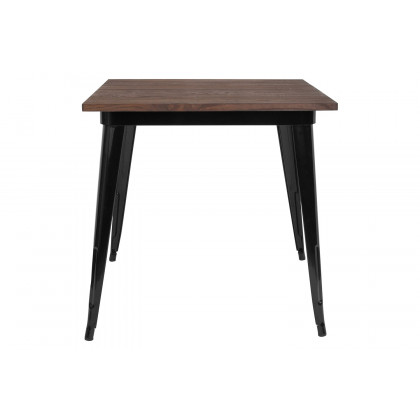 BLNK Toby Square Metal Indoor Table with Walnut Rustic Wood Top - Black