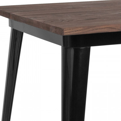 BLNK Toby Square Metal Indoor Table with Walnut Rustic Wood Top - Black